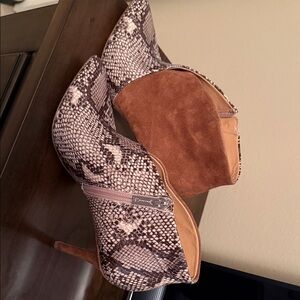 Jessica Simpson Snakeskin and Brown Heeled Boots